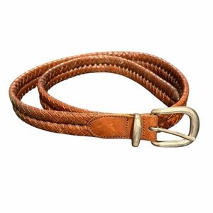 Vintage COACH Woven Leather Belt Tan Brown Silvertone Brass Hardware VGC